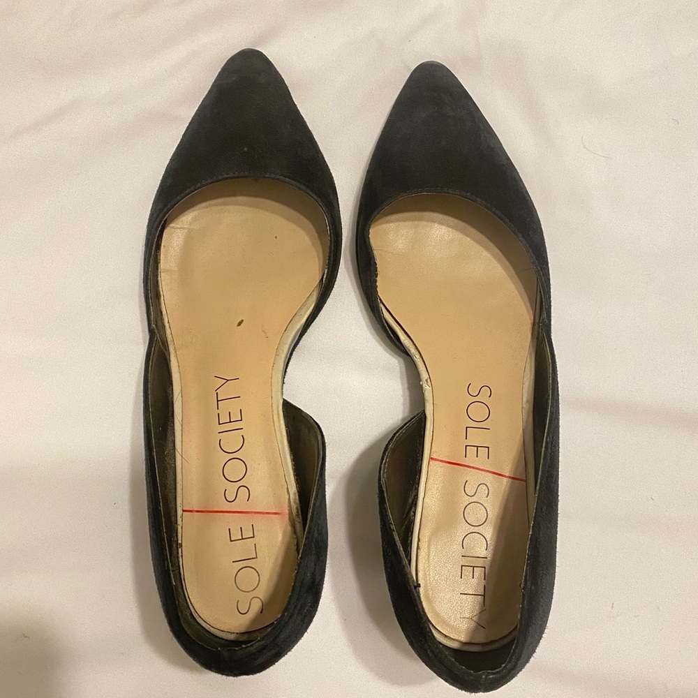 SOLE SOCIETY | Black Suede Pointy Toe Wedge Heels